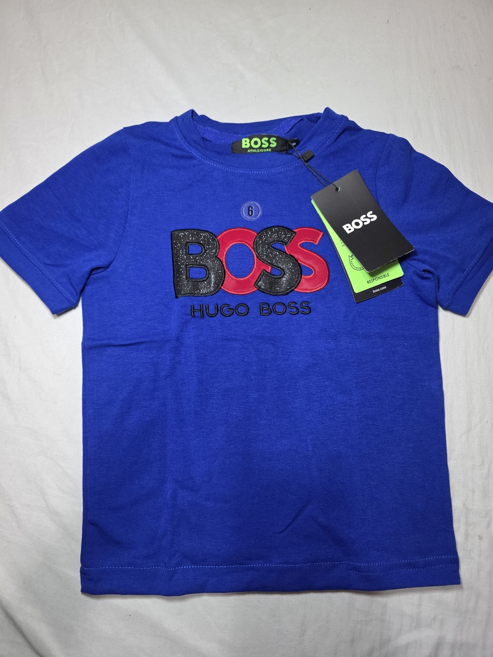 Hugo Boss Royal Blue Short Sleeve Tee with Red & Black Logo